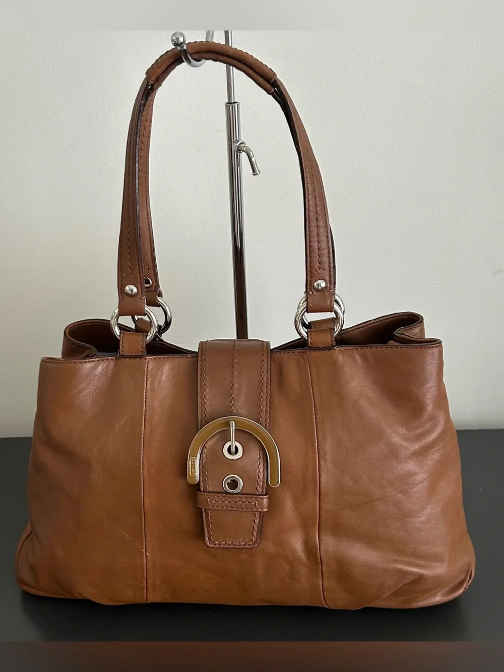Coach Soho Buckle Cognac Brown Leather Tote Shoulder Carryall Bag
